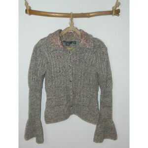 Radzoli Sweater Cardigan Brown Chunky Knit Embroidery Collar Size Large